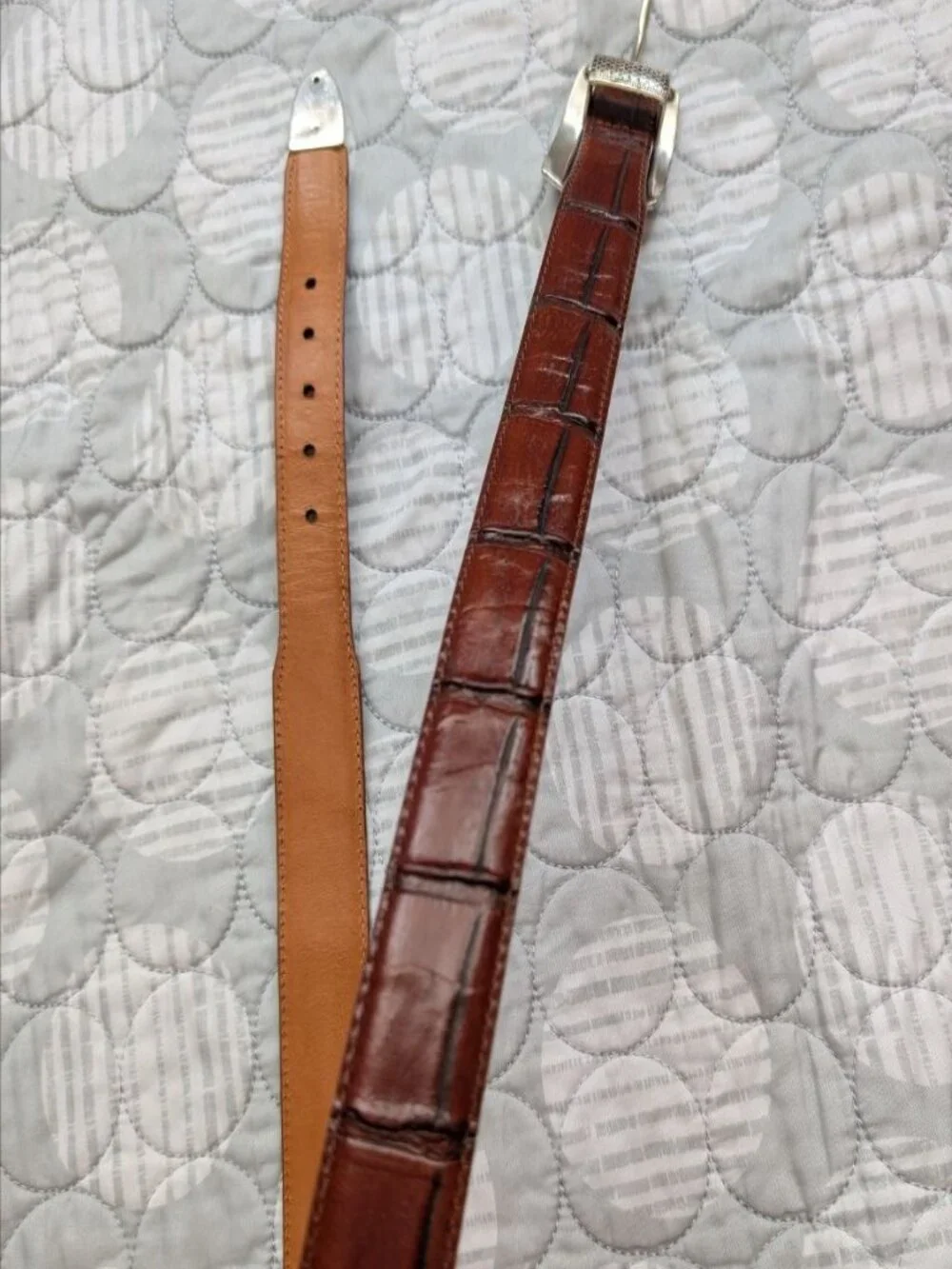 VTG 90s Onyx Brighton Genuine Leather Crocodile Embossed Belt Brass Buckle Sz 34
